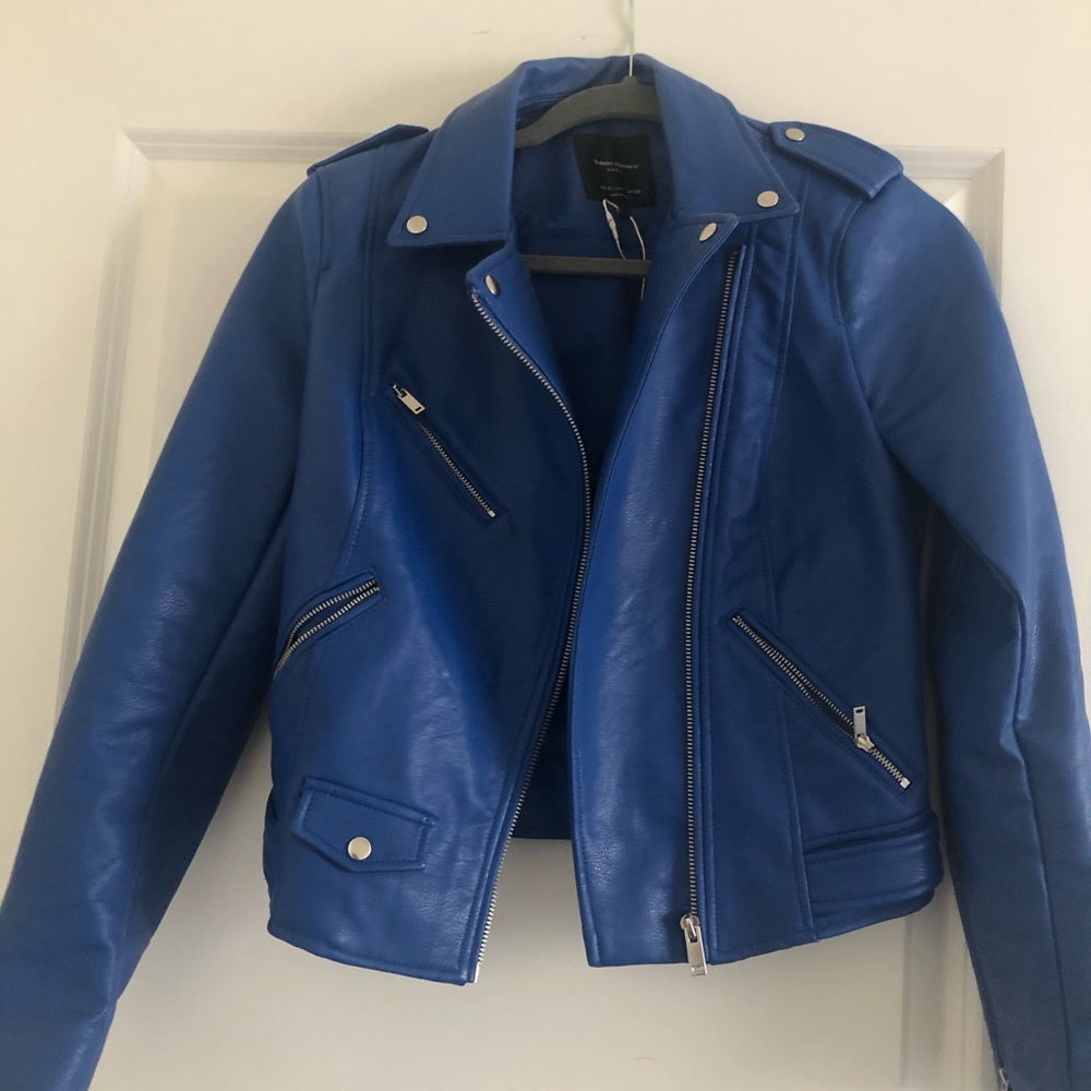Zara faux blue leather jacket